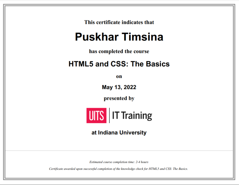 IU HTML5 and CSS: The Basics Certificate