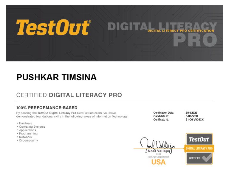 TestOut Certificate