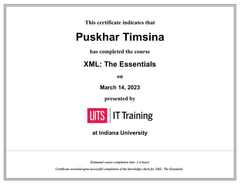 IU XML: The Essentials Certificate